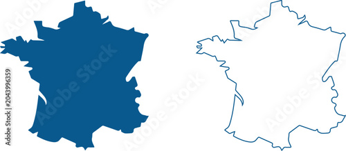 France map in blue color with outline on white background