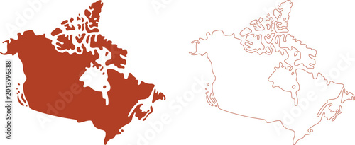 Map of Canada with one part colored and the other outlined in brown