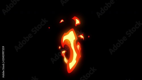 Animation Glowing flame with orange and red ,2D Cartoon Fire Flames style , suitable fire element 2d, vfx animation , and fire animation ,alpha channel only 4k. 