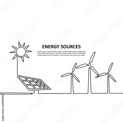 Tableau sur toile Energy Sources Illustration With Sun Wind Turbine And Solar Panel