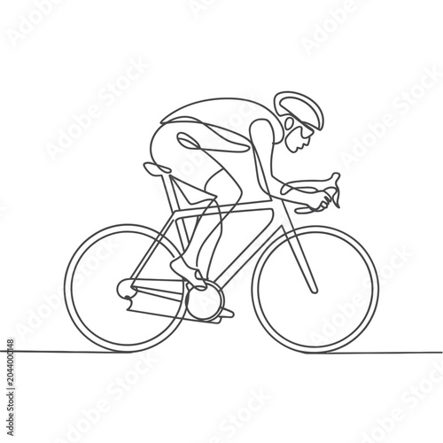 Cyclist On Bicycle Minimalist Continuous Line Drawing Illustration