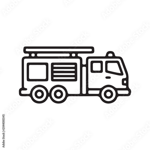 Fire truck, emergency vehicle, rescue truck, line icon, black and white