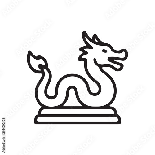 Chinese dragon icon, mythical creature symbol, black line art, simple design element