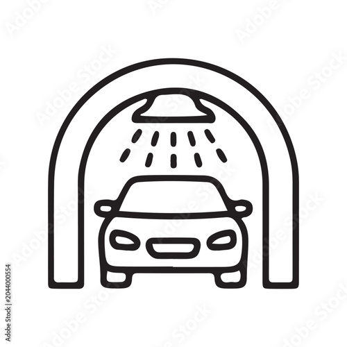 Car wash tunnel, vehicle cleaning icon, car wash station, automotive service symbol