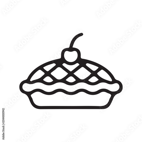 Cherry Pie Icon, Dessert Symbol, Black Line Art, Food Illustration, Vector Graphic