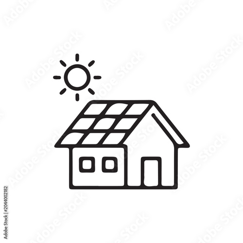 Solar house icon, eco friendly home symbol, renewable energy, sustainable living