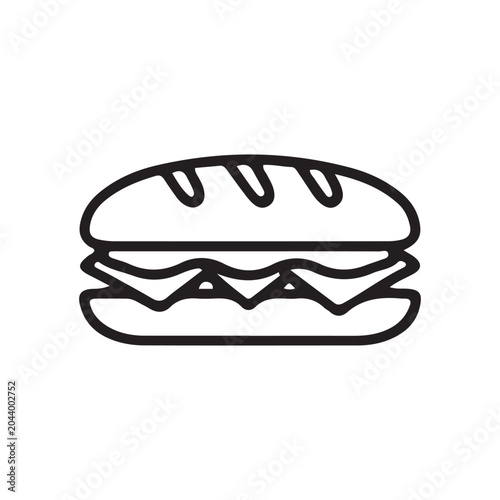 Black burger icon, food illustration, sandwich symbol, vector graphic