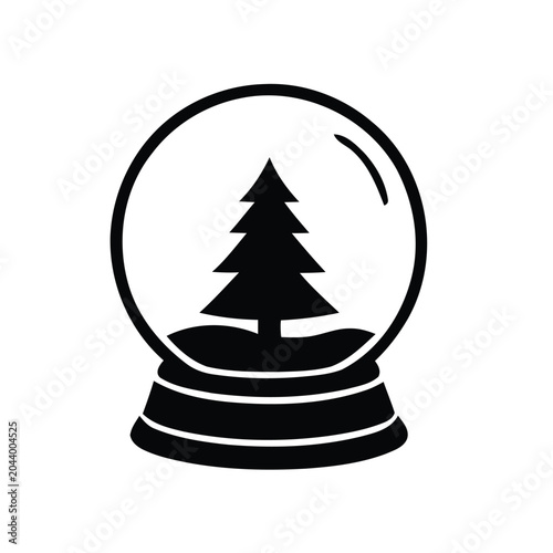 Christmas snow globe with tree vector icon black minimalist silhouette