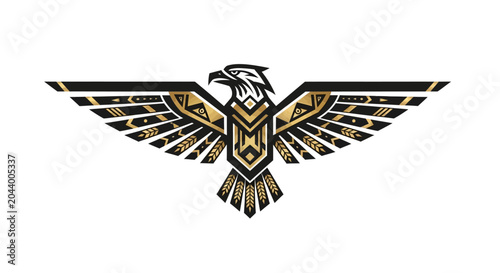 Foto Stylized Eagle Emblem with Geometric Patterns in Black and Gold
