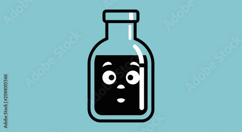 Tableau sur toile Surprised Cartoon Bottle Character with Big Eyes on Blue Background