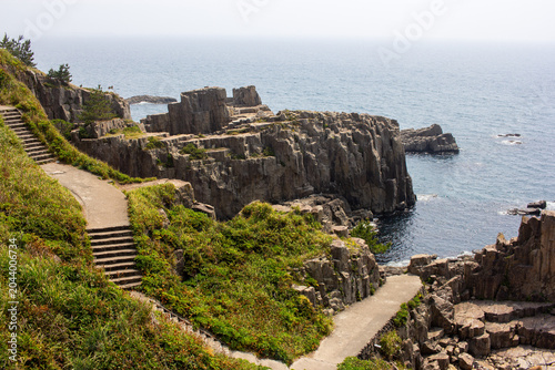 Scenic Walking Path and Basalt Cliffs at Tojinbo, Fukui, Japan