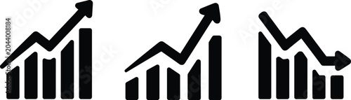 Financial growth graph icons collection, business chart arrow up down trends, isolated white background graphic template,