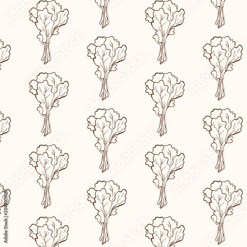 Lettuce Seamless Pattern Line Art, Hand Drawn Leaf Vegetable Background, Organic Food Texture, Minimal Healthy Greens Repeat, Black and White Illustration