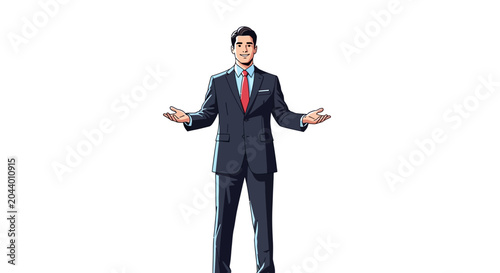 Foto Businessman with open arms, presenting, isolated on white background