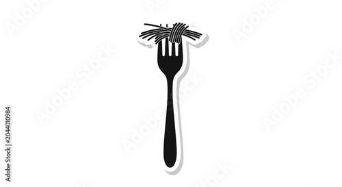 Bild auf Leinwand Silhouette of a fork with spaghetti noodles on white background