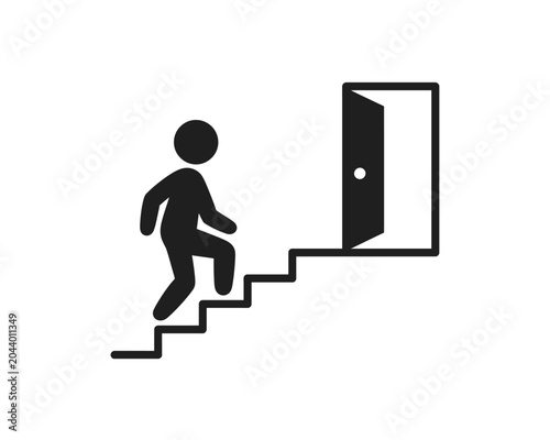 Quadro su tela A person climbing stairs to an open door