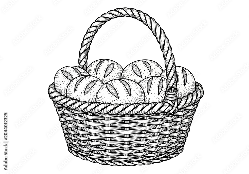 Fototapeta premium A Wicker Basket Overflowing With Freshly Baked Bread Rolls