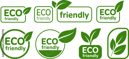 Tableau sur toile Collection of eco friendly logos and badges with green leaves