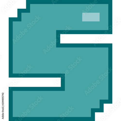 Pixel Art Letter S Icon in Teal Color with 8-Bit Retro Style Design