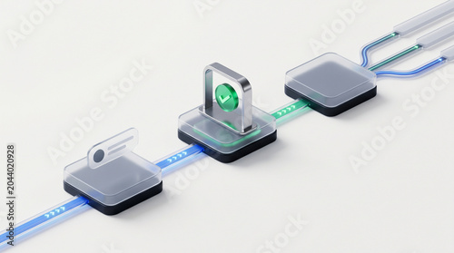 Autonomous AI agent workflow orchestration with human in the loop verification step isometric 3D concept for SaaS landing page