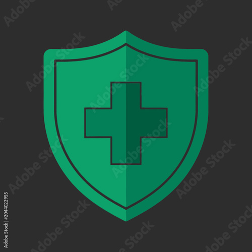 Green shield with medical cross symbol.