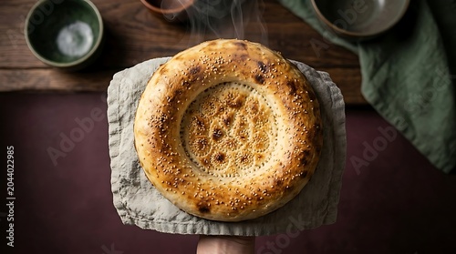 Steaming Authentic Uzbek Flatbread with Artisan Round Crust