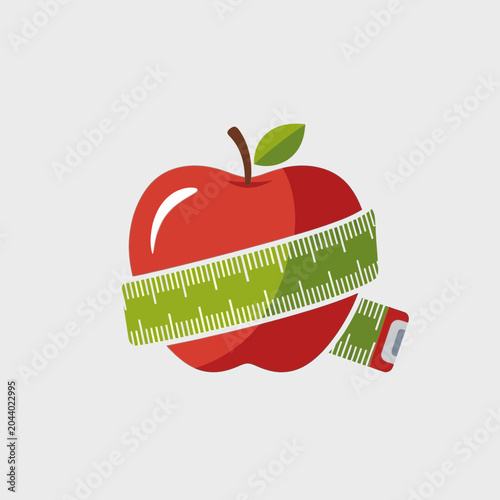 Red Apple with Measuring Tape Wrapped.