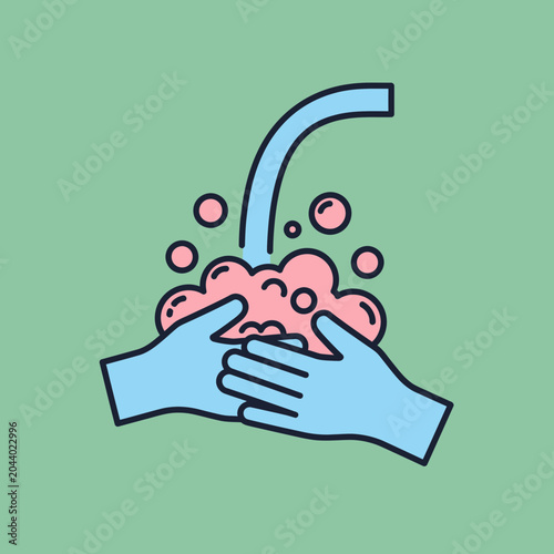 Hands Wearing Gloves Washing with Soap.
