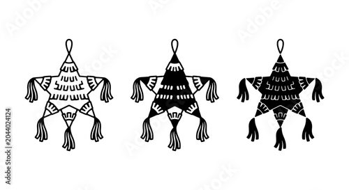 Star Pinata Icons, Mexican Fiesta Celebration Vector Graphics, Festive Party Decoration Elements