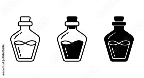 Fotografie Liquid Potion Bottle Icons, Alchemy Elixir Vials, Vintage Apothecary Glassware,