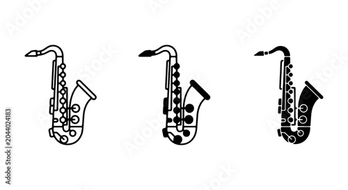 Photography Saxophone Icons, Musical Instrument Vector Graphics, Jazz Music Symbols, Black a