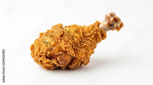 Golden crispy fried chicken drumstick snack isolated on white background