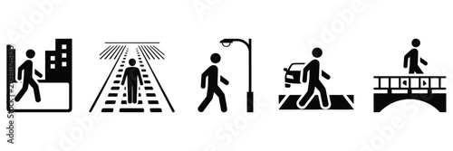 Fotografía Pedestrian icon vector set minimalist black symbols showing person walking in ci