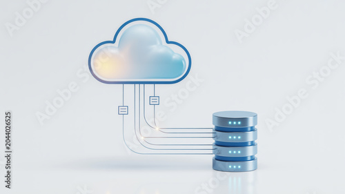 Digital cloud storage connected to a database server