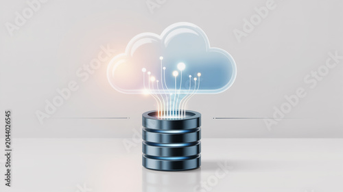 Digital cloud storage concept with database servers and glowing data streams