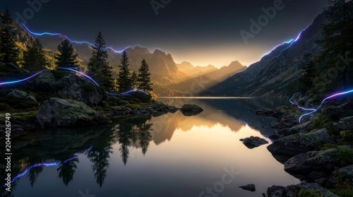 Mountain Lake Reflections Sunlight Landscape Photography