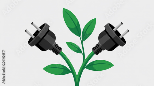 Green plant with two electrical plugs as if they are flowers
