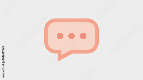 Minimalist peach speech bubble with three dots on a light gray background