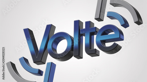 Volte 3D text with abstract blue and grey signal waves