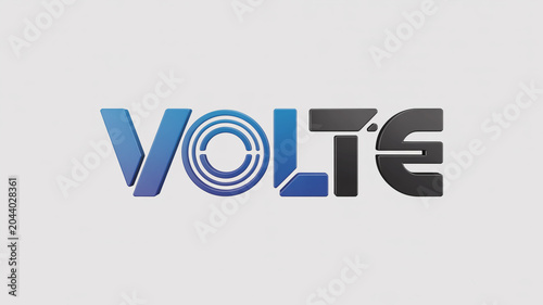 Volte with blue and black 3D letters and concentric circle
