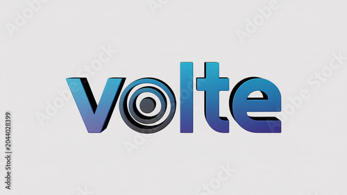 Volte with concentric circles and gradient blue lettering on light background