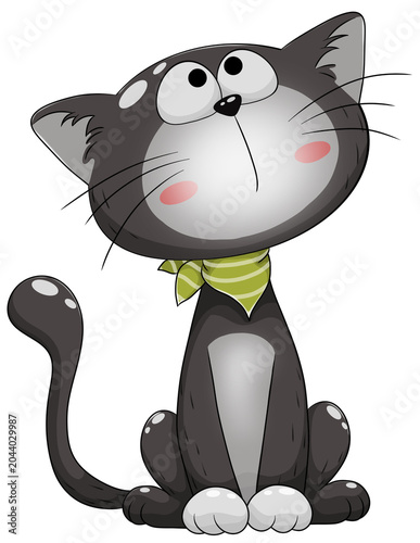 A cute black cat with a long tail.