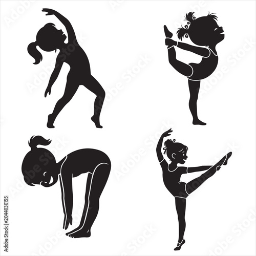 Cute Child Gymnast Silhouette Vector Set with Various Gymnastics Poses