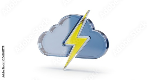 A 3D illustration of a blue cloud split by a bright yellow lightning bolt