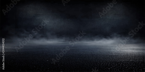 Bild auf Leinwand Dark, smoky atmosphere with dramatic lighting over a textured asphalt surface, creating a moody and mysterious ambiance