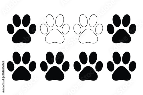 Photos Wild animal paw print icon vector set featuring grizzly bear and wolf tracks in