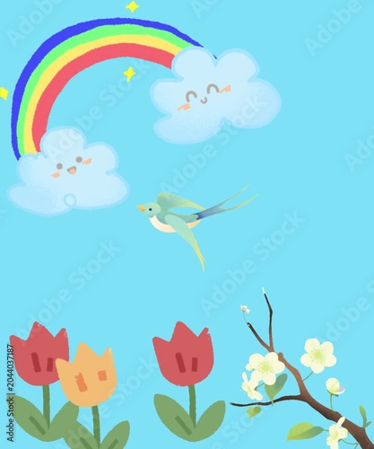 rainbow and butterflies