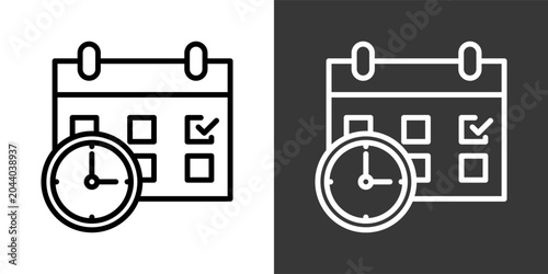 Schedule White And Black Icon Set Multiple Style Collection Pack Vector Illustration