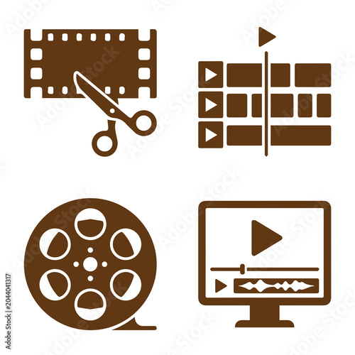 Fotografía Editing and production icons set featuring film strip and media timeline