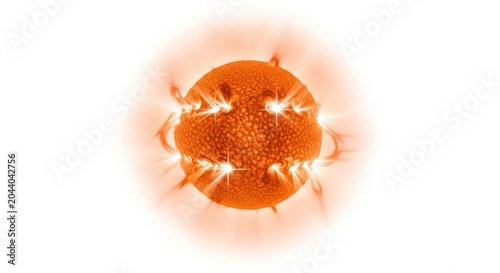 A vibrant, fiery orange celestial body with intense brightness and solar flares